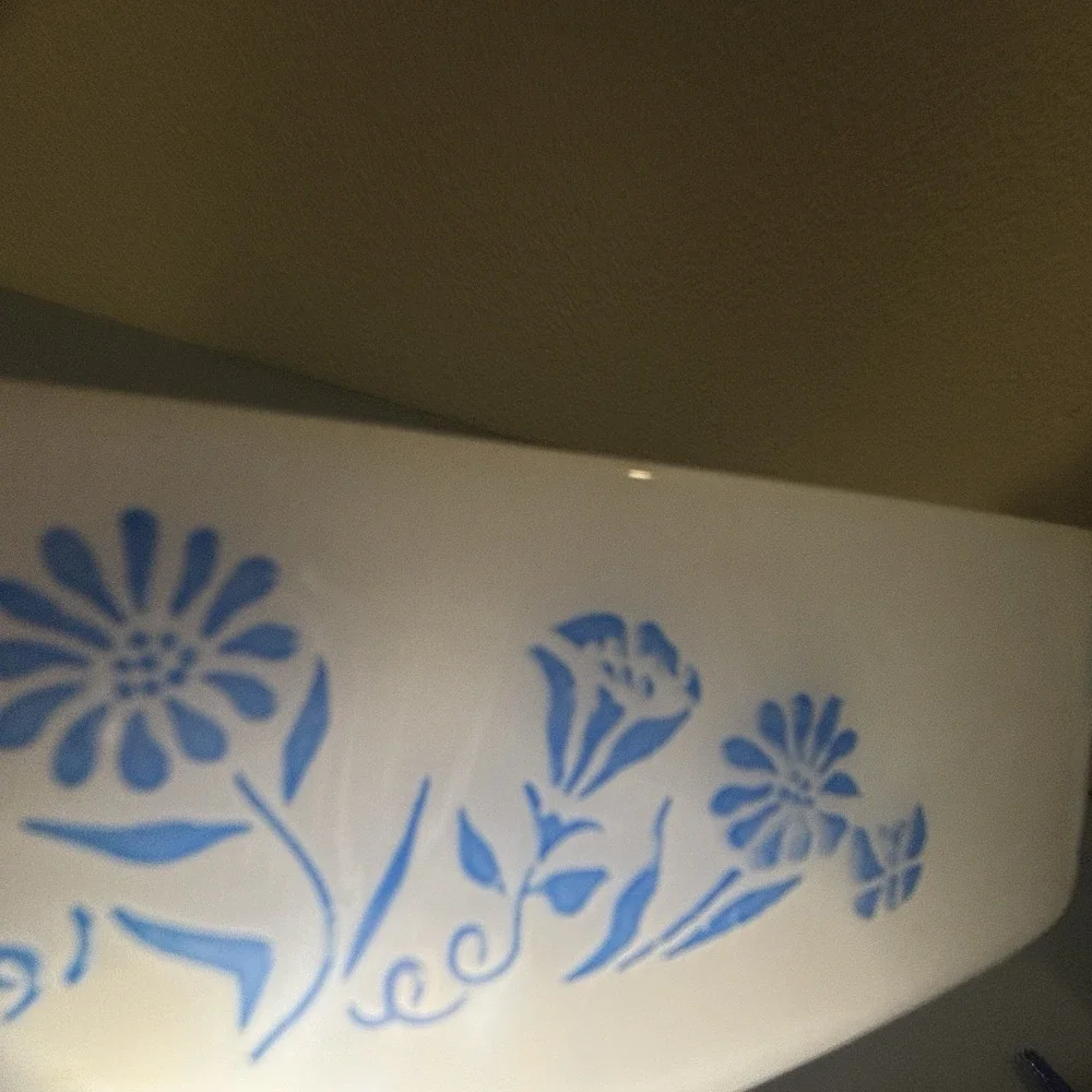 Pyrex Blue Daisy Baking Dish 60's-70's Flowers Casserole Oval Milk Glass Clean